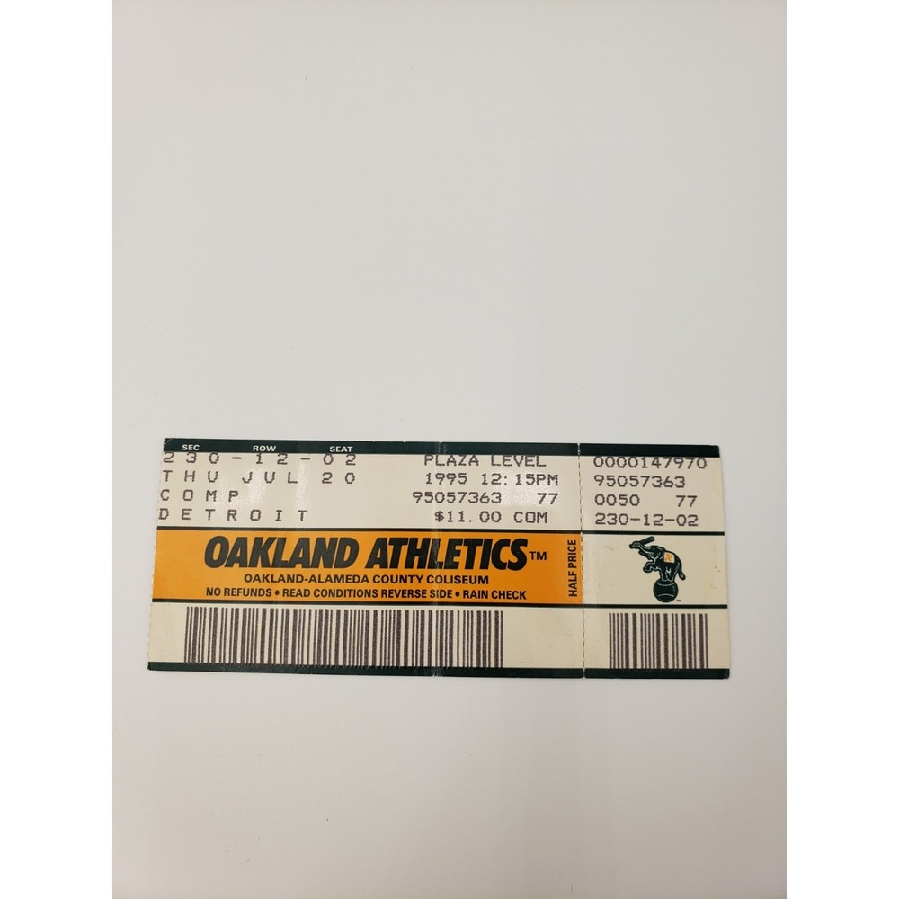 Oakland A's Ticket Stub 07/20/95 Vs Detroit Tigers Dennis Eckersley Save #314 - Picture 1 of 6
